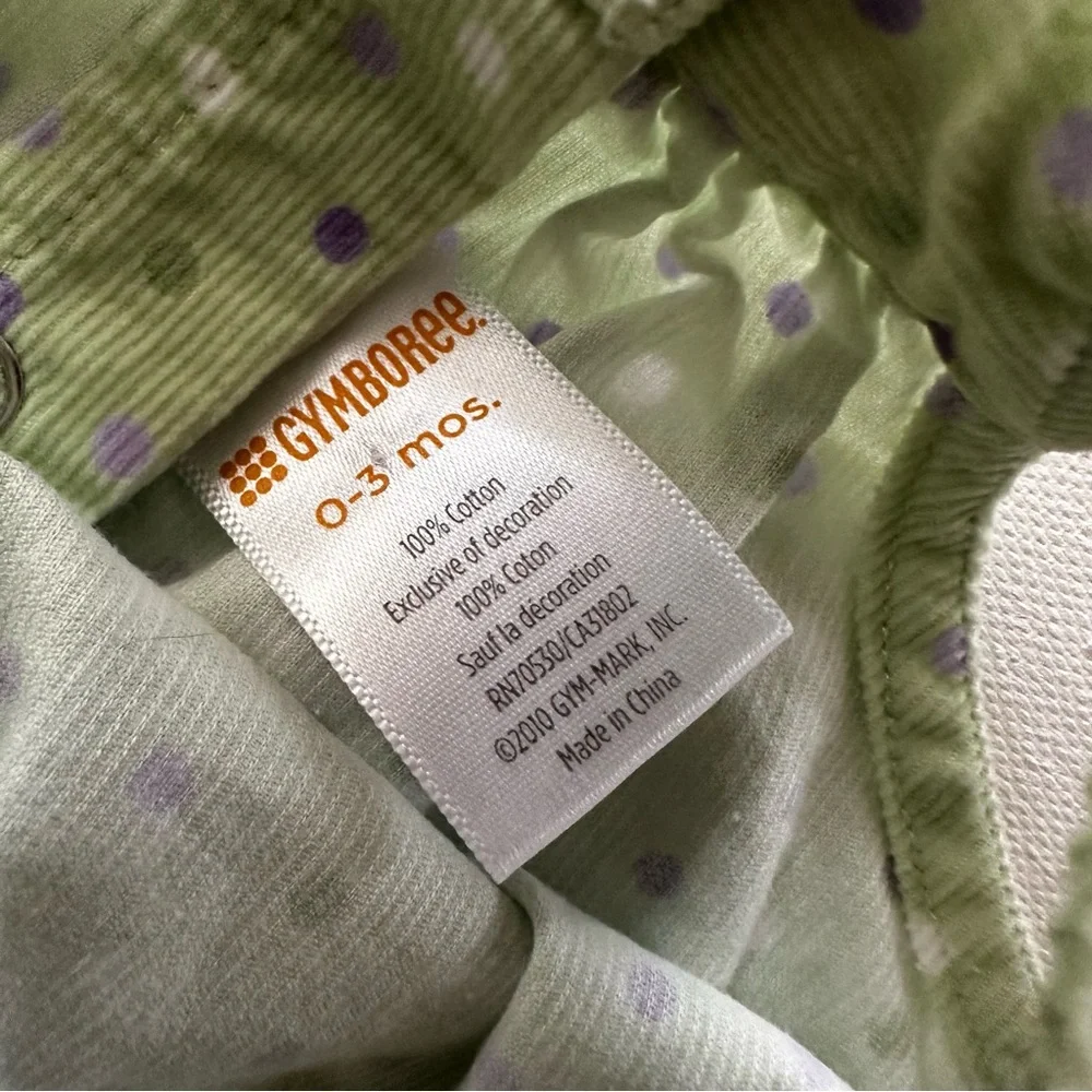 Gymboree 0-3 Months Baby Girl Corduroy Green Purple Polka Dot Romper Spring